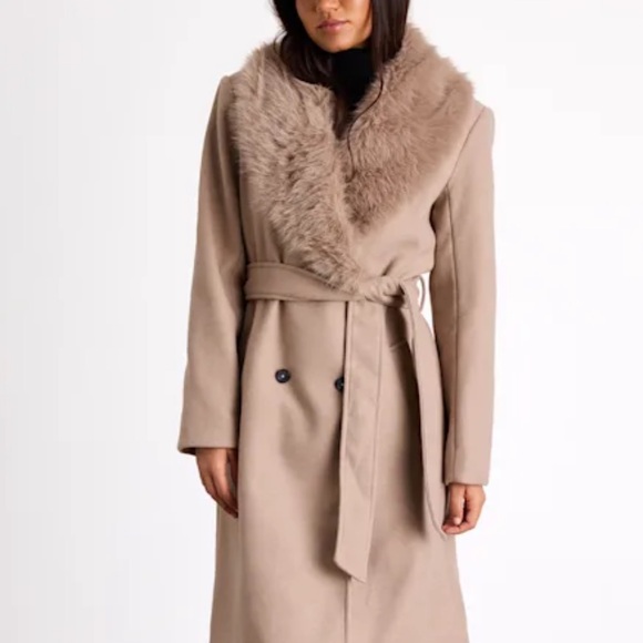 Zara Tan Trench Coat with Faux Fur Collar